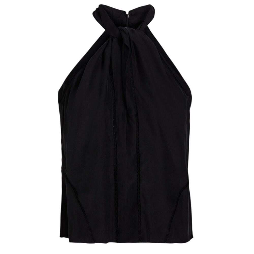 Frame Lace-Trimmed Black Twist-Front Halterneck Top Size L